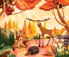 Autumn Season Concept with Flora and Fauna