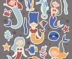 Set Of Cute Mermaids Stickers