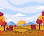 Autumn Day Background at Small Village Atop of the Hills