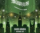 Saudi National Day with Landmark Silhouettes Composition
