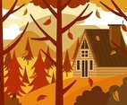 Autumn Scenery of Cabin on Mountainous  Landscape