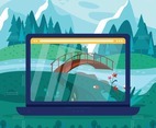 Virtual Walking in Nature with Laptop