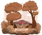 Bicycling Activity in Autumn with Nature Scenery