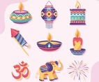 Diwali Icon Collection in Flat Color Style