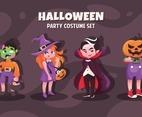 Cute Costume Cartoon Halloween Characters Set