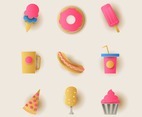 Various Junk Food in Paper Craft Icon Set
