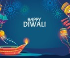 Happy Diwali Background Concept with Lantern and Fireworks