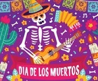 Dia De Los Muertos Colorful Doodle Concept