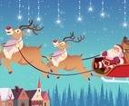 Santa Claus Riding in Sledge with the Reindeers