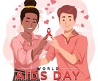 World AIDS Day with Couple Holding Red Ribbon