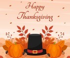 Happy Thanksgiving Background with Pilgrim Hat and Foliage