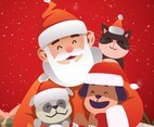 Santa Claus with Dogs and Cat