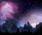 Night Sky Scenery with Landscape Silhouette Background