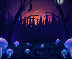 Glowing Mushroom in The Night Forest