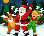 Santa Claus and Helpers Celebrating Christmas Night