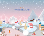 Beautiful Winter Wonderland Background with Village