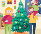 Family Decorating Christmas Tree