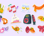 Sticker Set of Party Elements Hand Drawn Icon