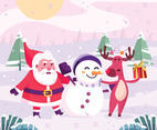Santa And His Friends Hug Each Other Concept