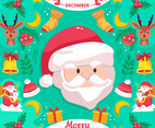 Santa Claus and Accessories on Christmas Eve Background
