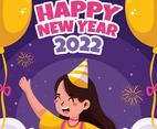 A Girl Celebrating New Year with Ballons and Fireworks