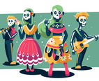 Colorful Dia De Los Muertos Character Set
