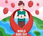 World Aids Day with Character and Red Ribbon