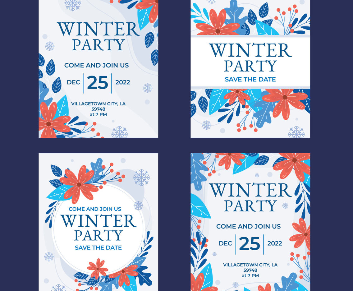 Winter Party Invitation Card Template Vector Art Graphics
