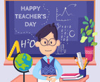 Teacher Sitting At Classroom for Happy Teachers Day