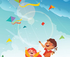 Kids Playing Kites on Green Meadow Concept