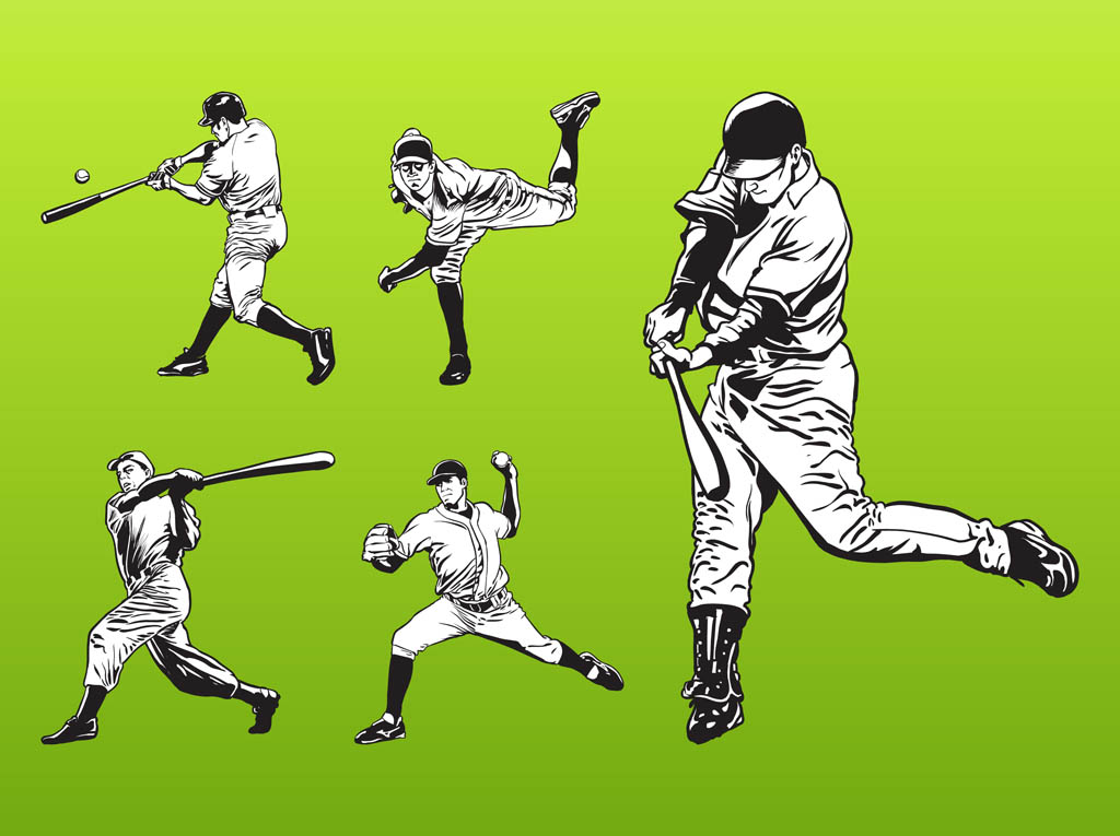Baseball Players Set Vector Art & Graphics | freevector.com