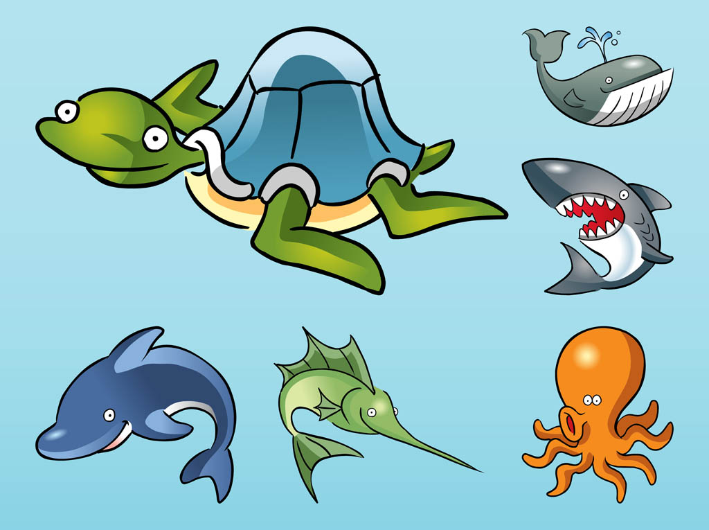 Cartoon Sea Animals, Ocean Fish by Seamartini