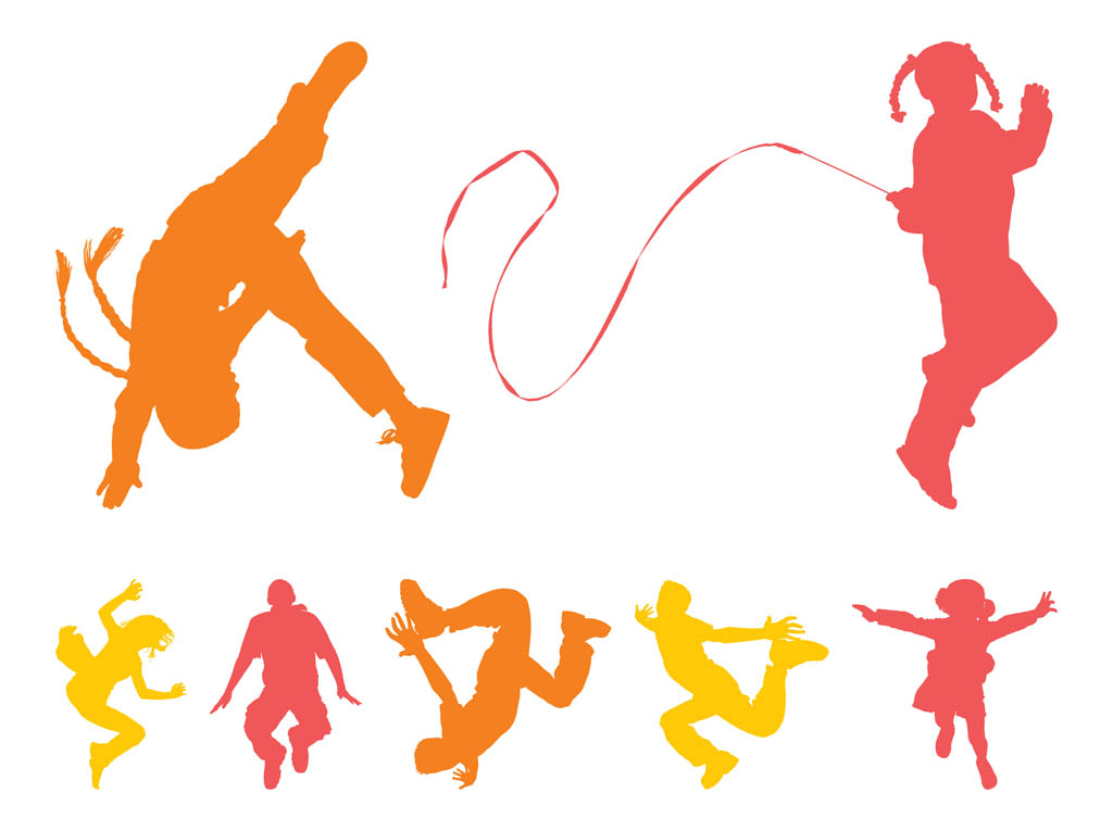 kids playing silhouette vector free