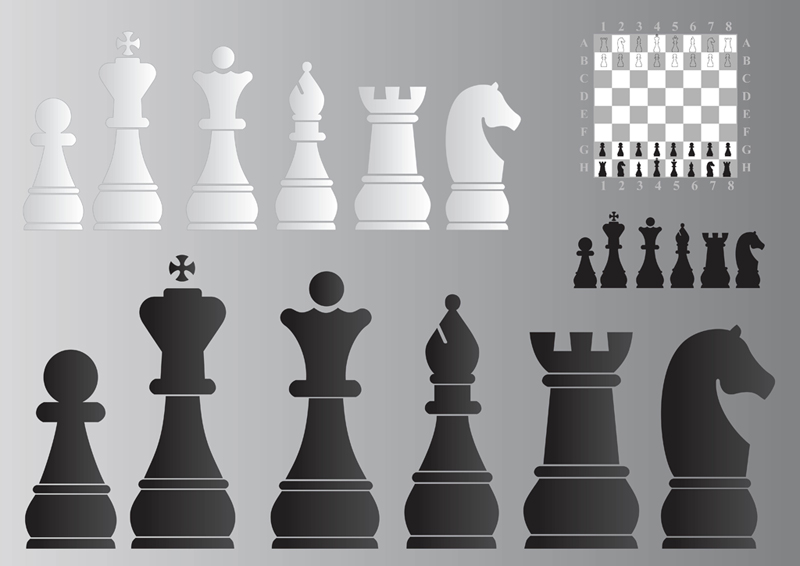 Chess set game pieces line drawing 3d Royalty Free Vector