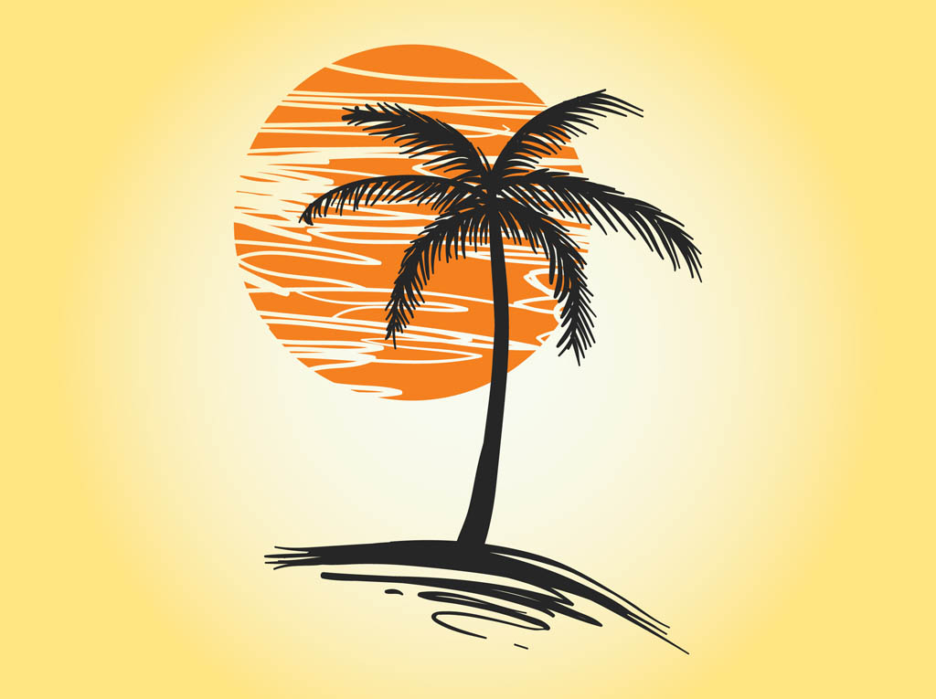 Sunset Palm Vector Vector Art & Graphics