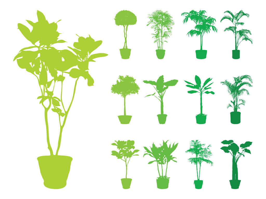 Download Potted Plants Silhouettes Set Vector Art & Graphics ...